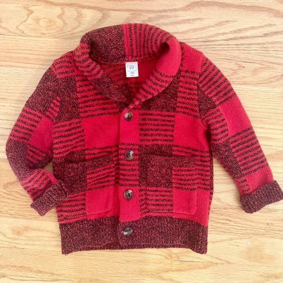 GAP Other - GAP Kids Red Plaid Christmas Cardigan Sweater 3t